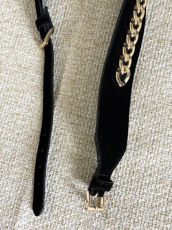 Zara Women\'s Belt Black Suede Leather Gold Tone Chain Dresses fashion size SM main image 5
